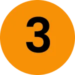 A bold black number 3 centered on an orange circle with a gray scalloped edge.