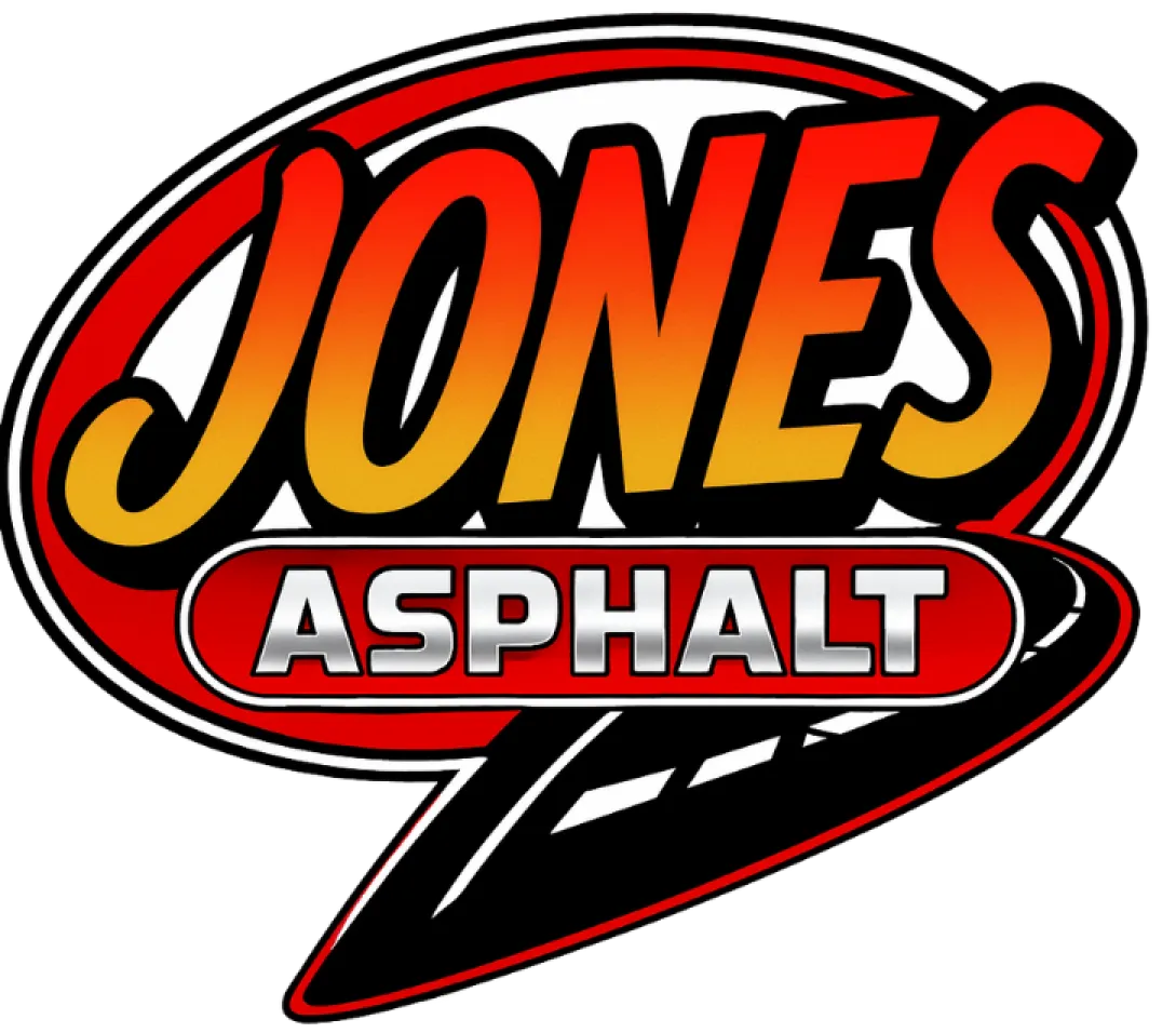 Jones Asphalt VA logo with bold orange and red lettering and a stylized black road graphic underneath, highlighting Expert Asphalt Services.